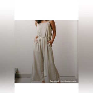 Let Down Studio Linen-Blend Wide Leg Jumpsuit in Natural Beige – S
